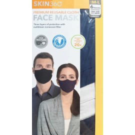 Skin360 NEW6 PREMIUM FACE MASKS REUSABLE 3 LAYERS PROTECTION 3 COLORS M-L BLU/BLK/WT