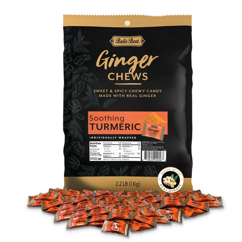 Bali's Best Ginger Chews, Soothing Turmeric Flavor, 250 Pieces, 2.2