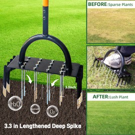 38in Lawn Aerator Manual Lawn Aerators Tool with 16 Spikes and 8 Corer Plug, Garden Grass Aeration for Aerating Lawns and Yard Care