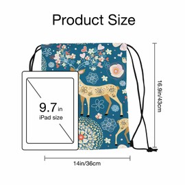 Sotunad Drawstring Bag Fabulous Deer Waterproof Basketball Bag Wear Pearl Necklace Beautiful Flower Cute Birds Stroage Small Exercise Accessiors Water Bottle Change of Clothes Shoes Ball