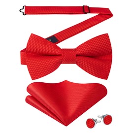 Enlision Mens Red Bow Ties and Pocket Square Cufflinks Set Pre-tied Classic Tuxedo BowTie Handkerchief for Wedding Party