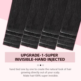 Sweetmet Injection Tape in Hair Extensions Human Hair #1B Natural Black 20pcs 35g 16inch Injected Hand-Tied Invisi Edge Invisible Tape ins Extensions 3rd-Generation（#1B-16inch）