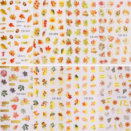 Fall Nail Stickers, Maple Leaf Nail Decals 3D Metallic Self-Adhesive Autumn Nail Art Stickers Maple Leaf Ginkgo Thanksgiving Nail Art Design for Acrylic Nail Accessories for Women Girls Kids (8 Sheets)