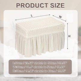 sourcing map Bubble Lattice Footstool Cover, Polyester Rectangle Footrest Slipcover with Skirt Footstool Protector for Living Room Bedroom Fit Length 60-100cm/24-39", Cream