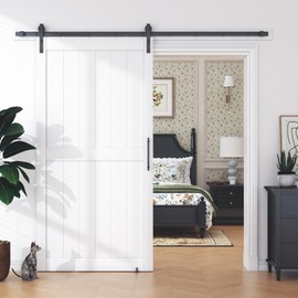 OHTOMO 24 in x 84 in White Sliding Barn Door with 4FT Hardware Kit, Floor Guide and Handle Included, Waterproof PVC Surface, Pre-Drilled Holes Easy Assembly, H-Frame White