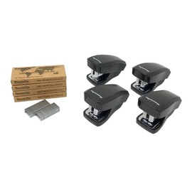 Aria Premium Mini Stapler Set by PraxxisPro - with Built-in Staple Removers, 2000 Standard Staples Included - for Office, School, and Travel (All Black)