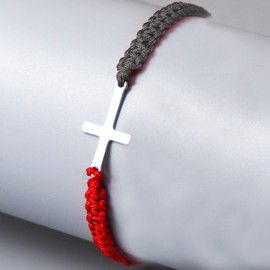COLORFUL BLING Cross Bracelet for Women Men Stainless Steel Adjustable Braided String Sideways Bracelet Protection Prayer Amulet Christian Jewelry-half