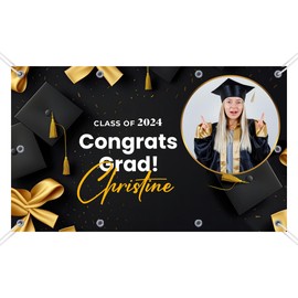 Custom Graduation Vinyl Banner by SIGN FOR ME - Add Name, Graduation Year & Photo - Durable Weatherproof Sign for Indoor & Outdoor Party Decorations - (Style 14, 2X4)