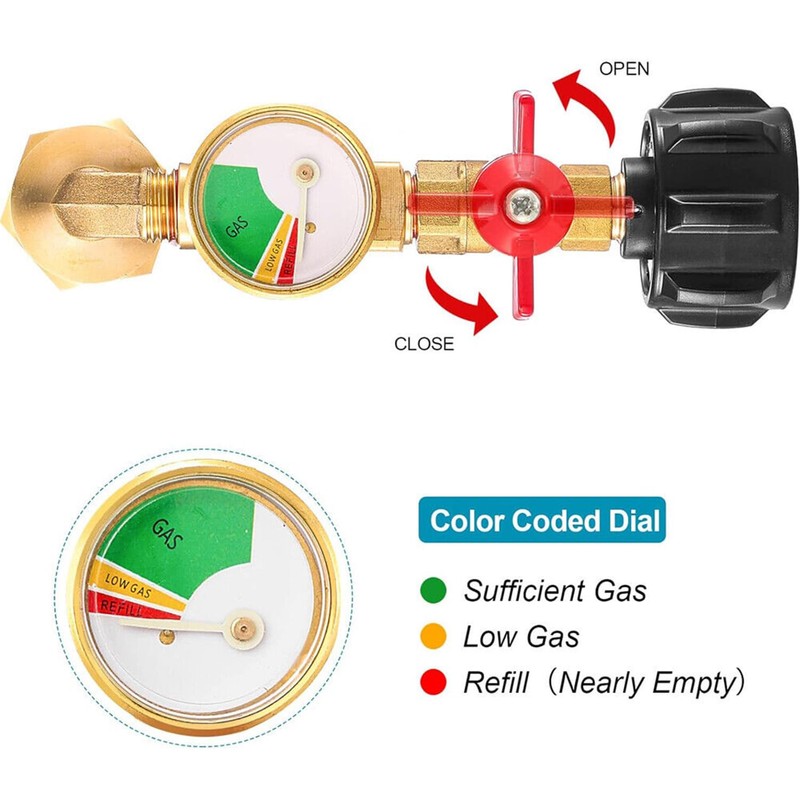 Propane Refill Adapter with Valve and Gauge, Fill 1 Pound