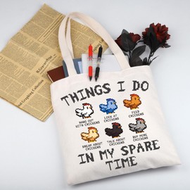 WSNANG Video Game Inspired Gift Pixel Chicken Tote Bag Things I Do In My Spare Time Shoulder Bag Cozy Gaming Gift (Game Chicken TB)
