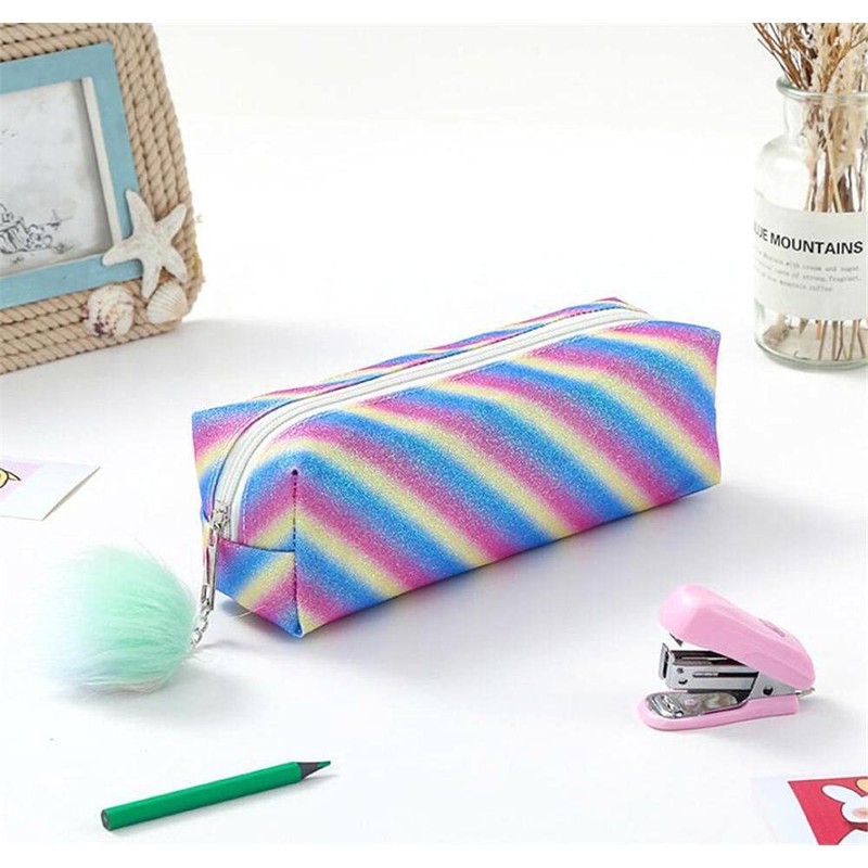 DUORUIMI Rainbow Pencil Case Pen Case Large Capacity Glitter Office