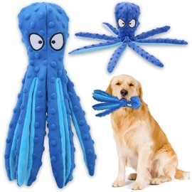 Petsmart tech Squeaky Dog Interactive Play Toy,Octopus Dog Toys, No Stuffed Octopus Dog Chew Toy for Small Medium Dogs Playing and Training (Blue)