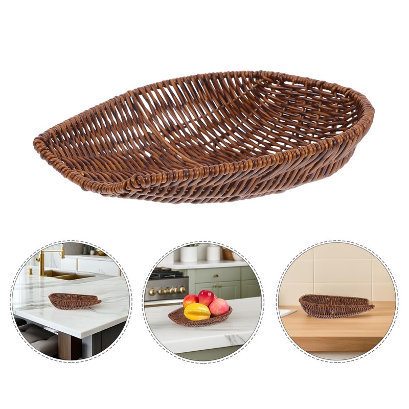 NOLITOY Woven Picnic Basket Imitation Rattan Bread Basket Sturdy Fruit