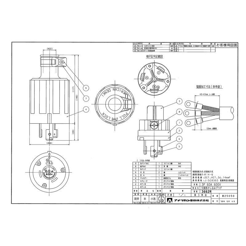 American Ltd. Catch Shape Plug Black 3p600 V