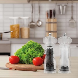 Salter 7606 CLXR Contemporary Salt & Pepper Mill Set - BPA-Free, Diamond Hard Ceramic, Twist to Grind, Easy Adjustable, Fine to Coarse, 67g Salt Crystals & 30g Peppercorns, 19cm, 2 Year Guarantee