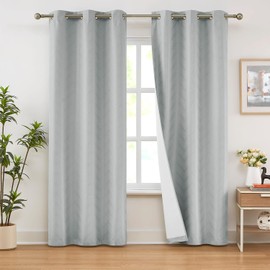 Grey Full Blackout Window Curtains for Bedroom with Geometric Chevron Pattern 95" Length Jacquard Curtain Panels with White Backing Thermal Insulated Window Draperies for Living Room 2pcs Grommet Top