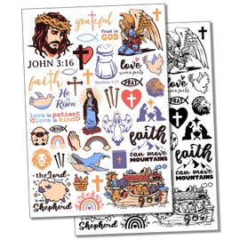 Christian Catholic Religion Temporary Tattoo Water Resistant Fake Body Art Set Collection - Black (One Sheet)