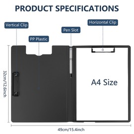 Pechor 4pcs Clipboard Folder A4 Foldover Plastic PVC Covered, Foldable 360 Over with Two Clips File Document Organiser for School Office (Pack of 4, Dark Blue)