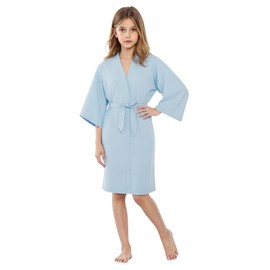 KAKU NANU Girls Dressing Gown Satin Robe Silk Kimono Lightweight Summer Dressing Gown Kids Nightwear Blue 7 8 9 7-8 8-9 Years