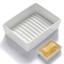 Ceramic Soap Dish for Shower, Classic Modern Style Soap Bar Dish Adds Beauty to Bathroom,Soap Saver Tray for Bathtubs and Bathroom Sinks, Art Deco Bar Soap Dish, Non-Slip Soap Holder (White)