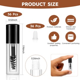 36 Pcs Empty Mascara Tubes with Wand (3ml), Refillable Eyelash Brow Tint Tubes, Travel Size Containers for Lash/Brow Oil, Eyebrow Shaping, Perm Aftercare