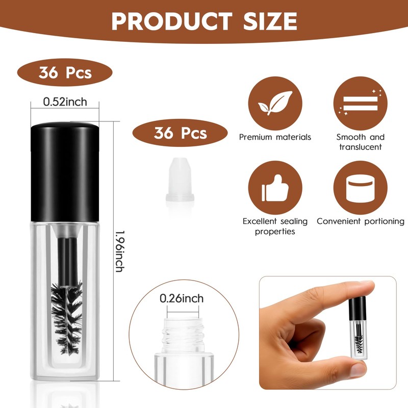 36 Pcs Empty Mascara Tubes with Wand (3ml), Refillable Eyelash