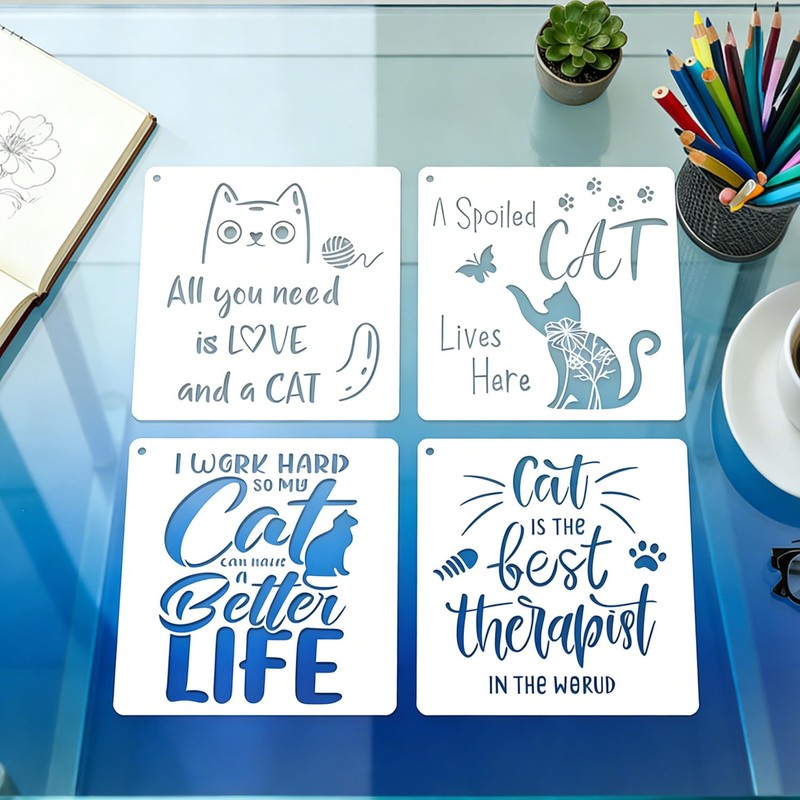 16 Pcs Cat Stencils for Painting Reusable Plastic 6×6 Inch