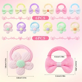 12Pcs Soft Hair Bobbles for Baby Girls - Bow & Flower Hair Ties, Kids Hair Bands