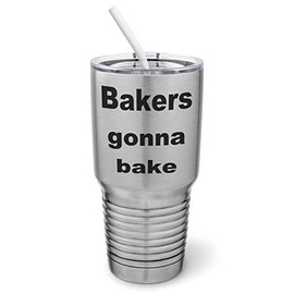 PixiDoodle Food Lover Baking Lover Tumbler with Spill-Resistant Slider Lid and Silicone Straw (30 oz Tumbler, Silver)