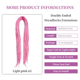 Shinon Dreadlocks Extension 22 Inch Double Ended Dreadlocks Extensions Dreads for Braiding 15 Strands Light Pink-65 Handmade Wool Hip-Hop Reggae Braid In Dreads Dreadlock Extensions for Women