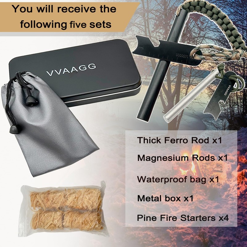 VVAAGG Flint and Steel Fire Starter Kit Survivor, 3/8 inch