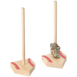Beeveer 2 Sets Baseball Wooden Ring Holder 10 Inches Softball Ring Display Stand Stacked Storage Organizer Christmas Birthday Gift for Dad Grandpa(Red Color)