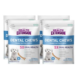 Health Extension Peanut Butter Dental Bones for Dogs, 14 Small Bones – Supports Dental Health, Delicious Flavor, Ideal for Puppy Training (Pack of 4)