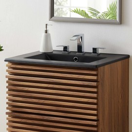 Modway Cayman Modern 24" Bathroom Sink in Black With Rectangular Basin