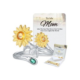 JZWUYAN Silver Sunflower Rings for Mother - 925 Sterling Silver You Are My Sunshine Ring for Her, Sunflowers Jewelry Birthday Mothers Day Christmas Gifts for Mom Wife