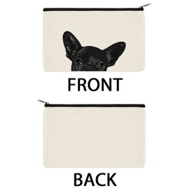 WIRESTER Canvas Zipper Makeup Bag, Cosmetic Pouch, Organizer Case for Women Girl, Multi-Purpose Travel Cosmetic Bag - French Bulldog Puppy Dog Black