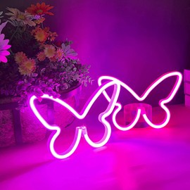 2 Pieces Butterfly Neon Signs, Butterfly LED Neon Light for Bedroom Wall Decor, USB/Battery Powered Butterfly Neon Night Lights for Kids Room Decor Girls Home Wedding Birthday Party Art Decorations