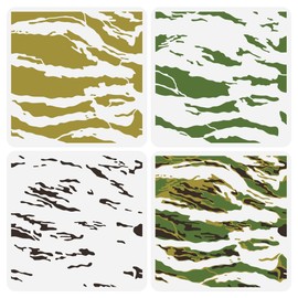 FINGERINSPIRE 3 Pcs Layered Tiger Stripe Camouflage Stencil 11.8x11.8 inch Animal Print Stencils for Painting Plastic Tiger Stripe Patterns Stencil Reusable DIY Art Craft Stencils for Home Wall Decor