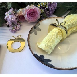 Set of 10 Rosh Hashanah Acrylic Mirrored Apple Napkin Rings,Gold Apple Ornament Jewish New Year Napkin Holder, Elegant Fruit Style Decorative Holders(Gold Mirror, Jewish)