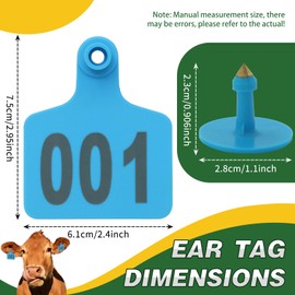100PCS Cattle Ear Tags Numbered 001-100,Plastic Livestock Ear Tags with Animal Identification Tags for Cattle Cows Hogs Pigs Sheep Goats (Blue)