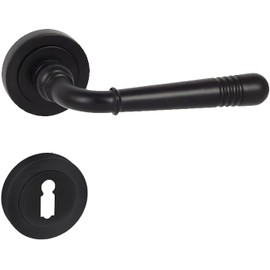 domino Door Handle Set BB Deadlock Set | Round BB Rosette | Door Handle for Room Door, Office Door, Cellar Door & Interior Door | Znal Door Fittings | Black Door Handle Set | LOFT-R Black