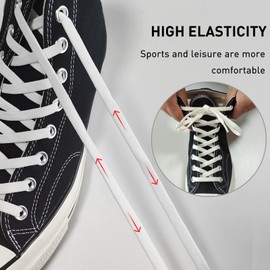 UamGlsob 3 Pairs 5/16" Elastic Shoe Laces for High Tops and Low Top, Flat Bungee Stretchy Replacement Shoelaces Shoe Strings for Skate Shoes (White-07, 45'')