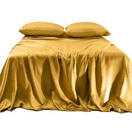 Elegant Comfort Luxurious 4-Piece Silky Satin Sheet Set, Skin and Hair Friendly, Wrinkle, Fade, Stain Resistant with Deep Pockets Fitted Sheet, Cooling Soft Satin Sheet Set, King, Gold