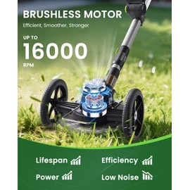 GIATATHA Electric Weed Wacker Cordless with Wheel, Brushless Grass Trimmer with 2 21V 4.0Ah Battery and Fast Charger, 3 Types of Blades String Trimmer, Weed Eater Battery Powered, Grass Cutter Machine