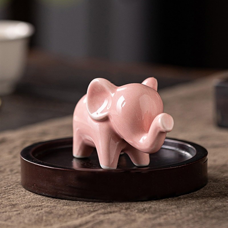 OwMell Good Luck Elephant Decor for Home, Small Ceramic Elephant