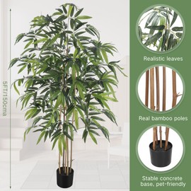 Jexine 2 Pack 5 Ft Artificial Bamboo Tree Fake Bamboo Plants Tall,Silk Tree with Natural Trunk and Realistic Leaves for Home Office Decor Housewarming Gifts, Green