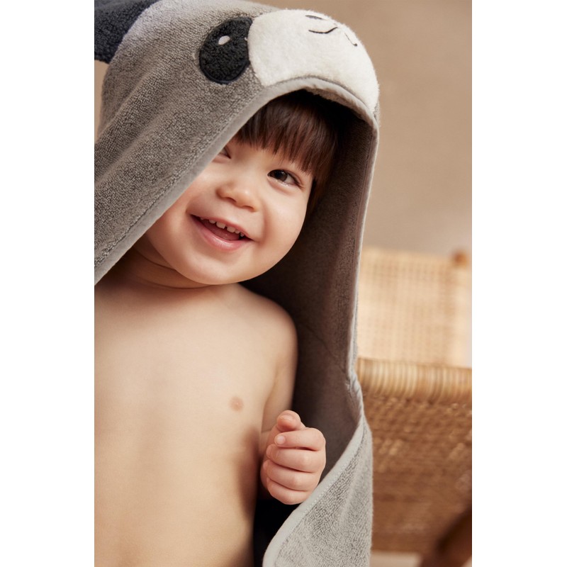 MORI Boys and Girls Hooded Panda Bath Towel in Grey