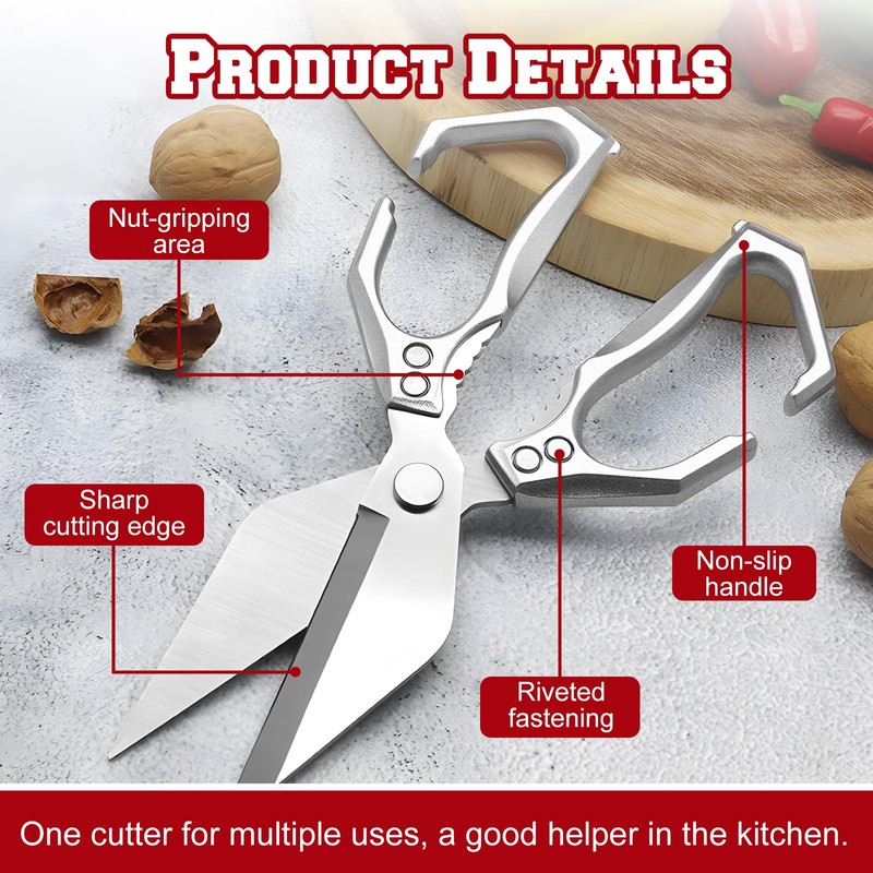 Multifunctional Heavy-Duty Kitchen Shears, High-Carbon Steel Culinary Shears, Heavy Duty