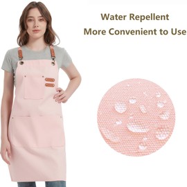 AFUN Chef Aprons for Women Men with Large Pockets, Cotton Canvas Cross Back Water Repellent Work Apron, Size M to XXL (LightPink)