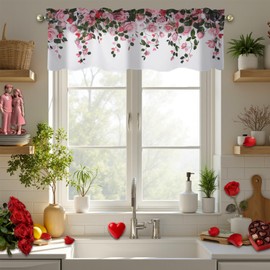 wefrea Valentine Valances for Windows Valentine Rose Heart Short Valance with Rod Pocket Valentines Day Valance for Kitchen Bathroom Bedroom Living Room 54 x 18 inch